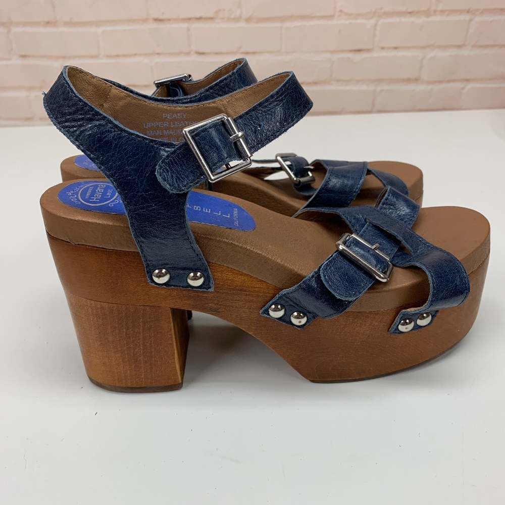 JEFFREY CAMPBELL Sandals Peasy Blue Leather Wedges - Picture 1 of 7